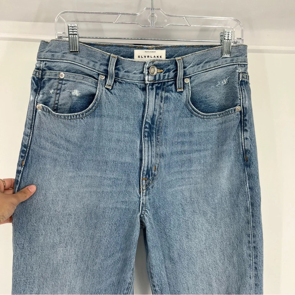 SLVRLAKE Sierra Blue Distressed Designer Classic Denim Jeans in Valley of Fire - Picture 4 of 10